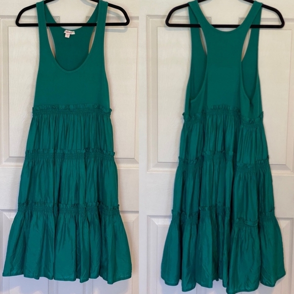 Betsey Johnson Dresses & Skirts - Betsey Johnson Teal Midi Dress Sleeveless Tiered Ruffle Racerback Cotton Boho L